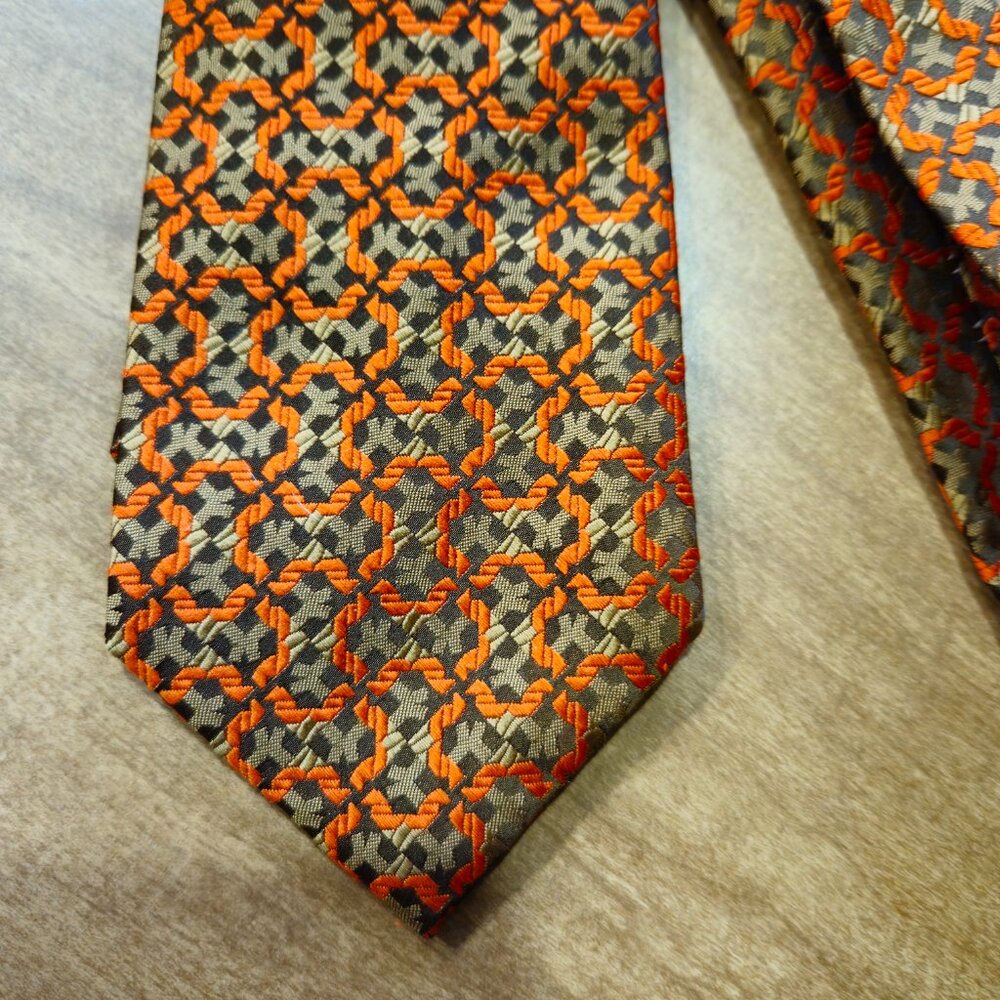 Bronzini Tie Geometric 60s 70s Orange Bronze